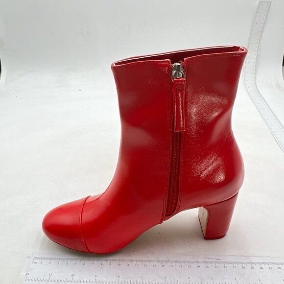 Women Trendy Round Toe Zip Up Ankle Boots Chunky Low Heel Autumn Winter Red Boot