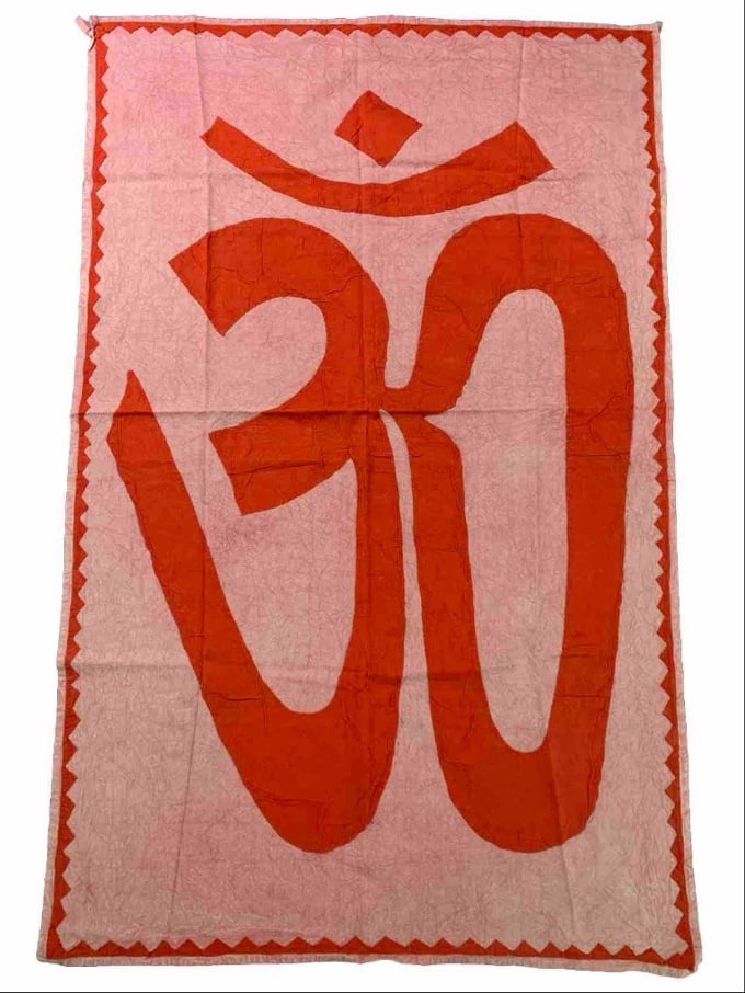 Vintage “Om” Om Cotton Patchwork Appliqué Wall Hanging / Tapestry