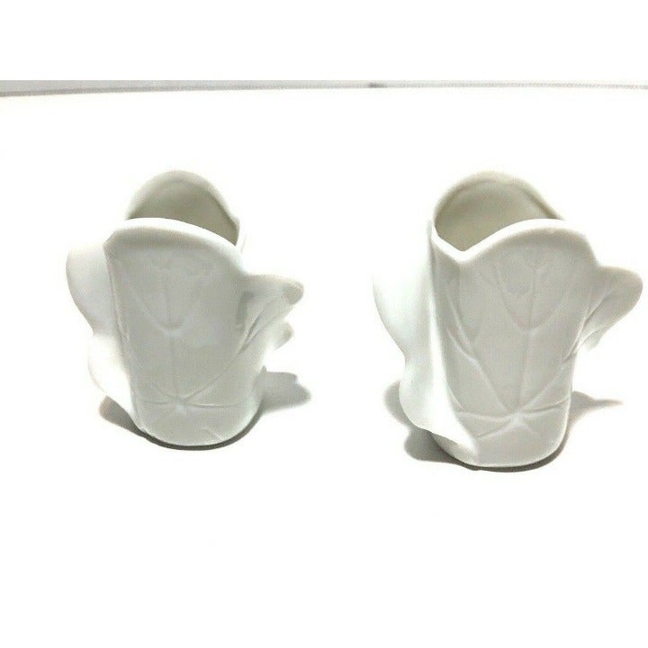 Vintage Pair of Fitz & Floyd White Flower Petal Candlestick Holder 2.5 H