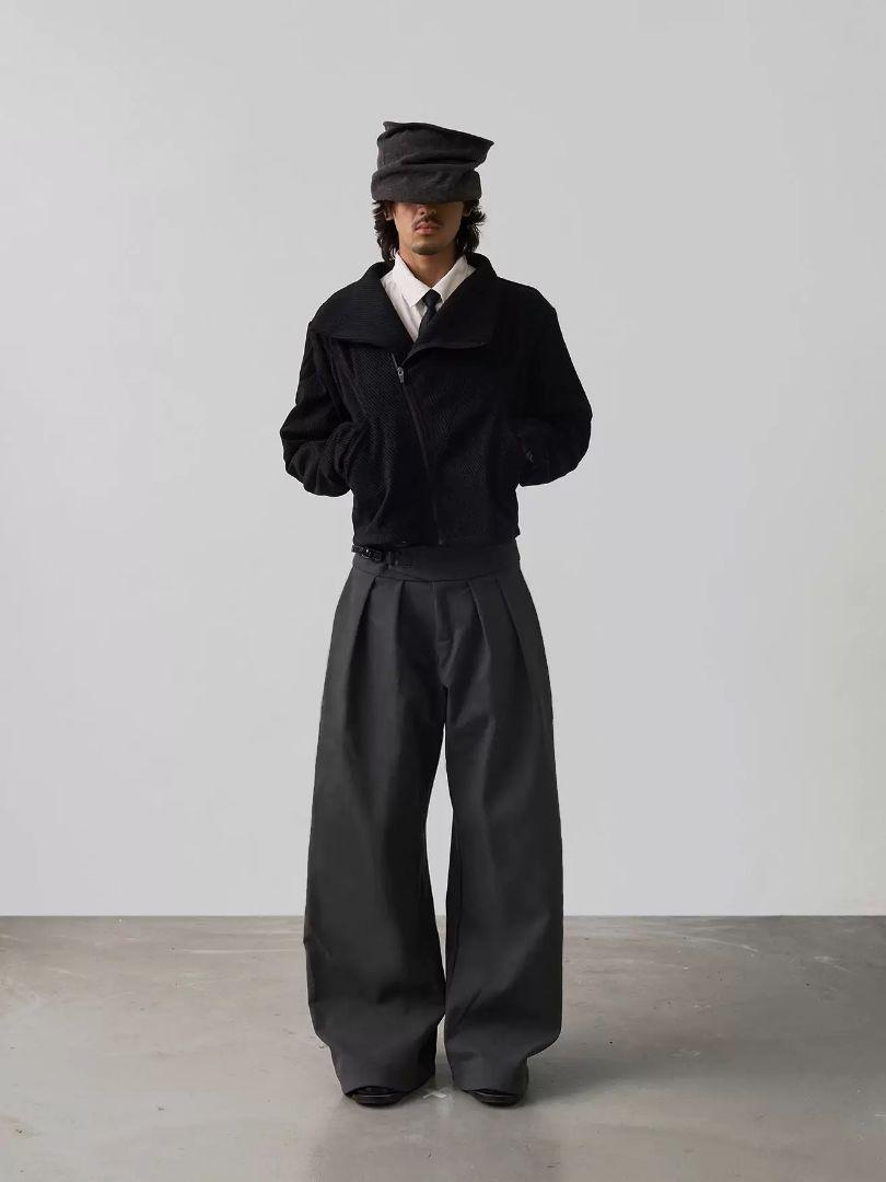 BEVAN UP y2k Dark Gray Wide Pants with Pleats Opium