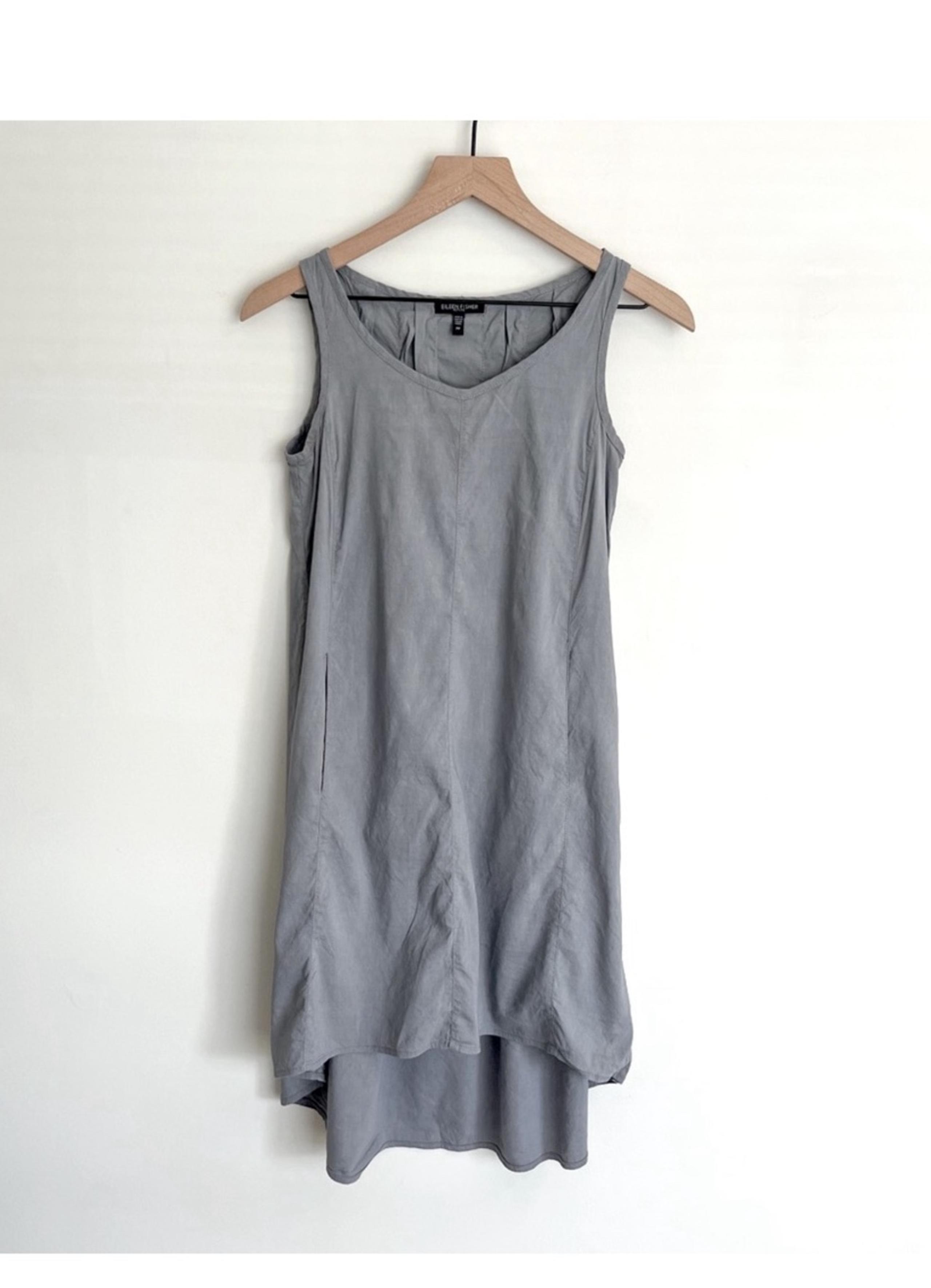 Eileen Fisher Grey Linen High Low Sleeveless Midi Tank Dress Pockets PP XS