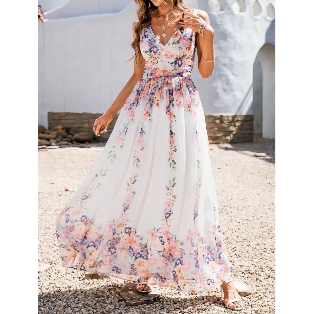 Cupshe Warm Up Floral Print V-Neck Maxi Dress Size M