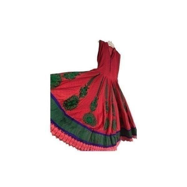 Embroider red and green flower women’s empire waist dress extra flow size s