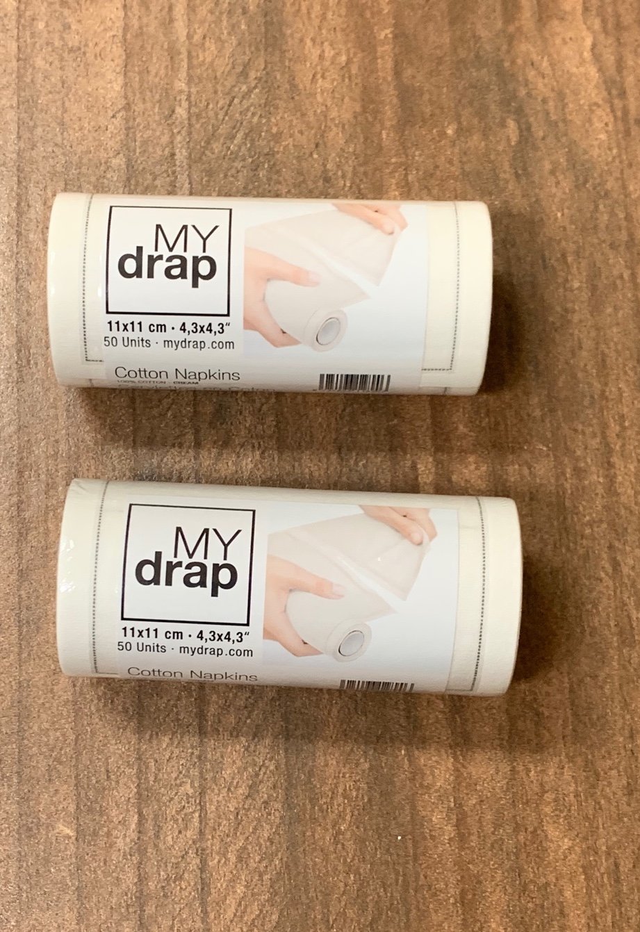 Two(2) Rolls My DRAP 50 Units Cream 100% Cotton Napkins 11X11 cm