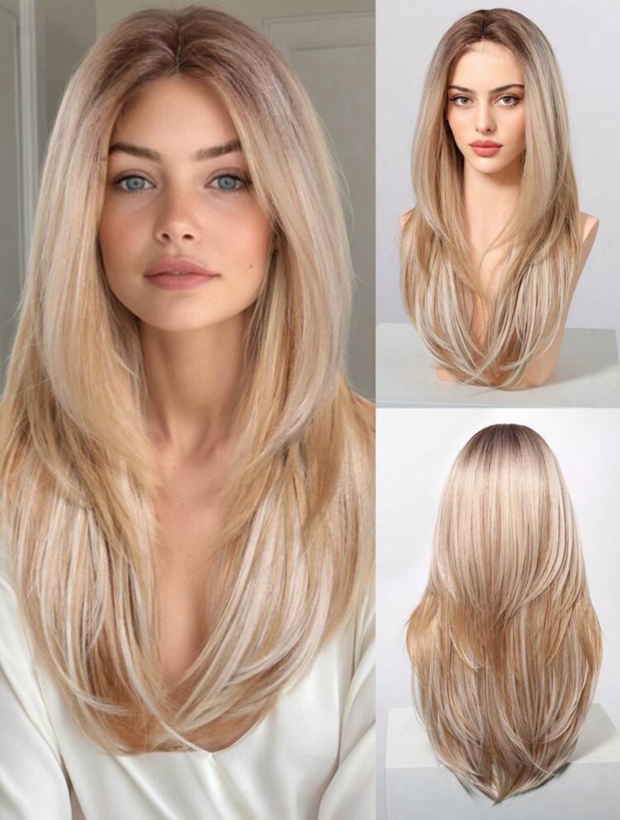 NEW Long Layered Blonde Hair Lace Wig
