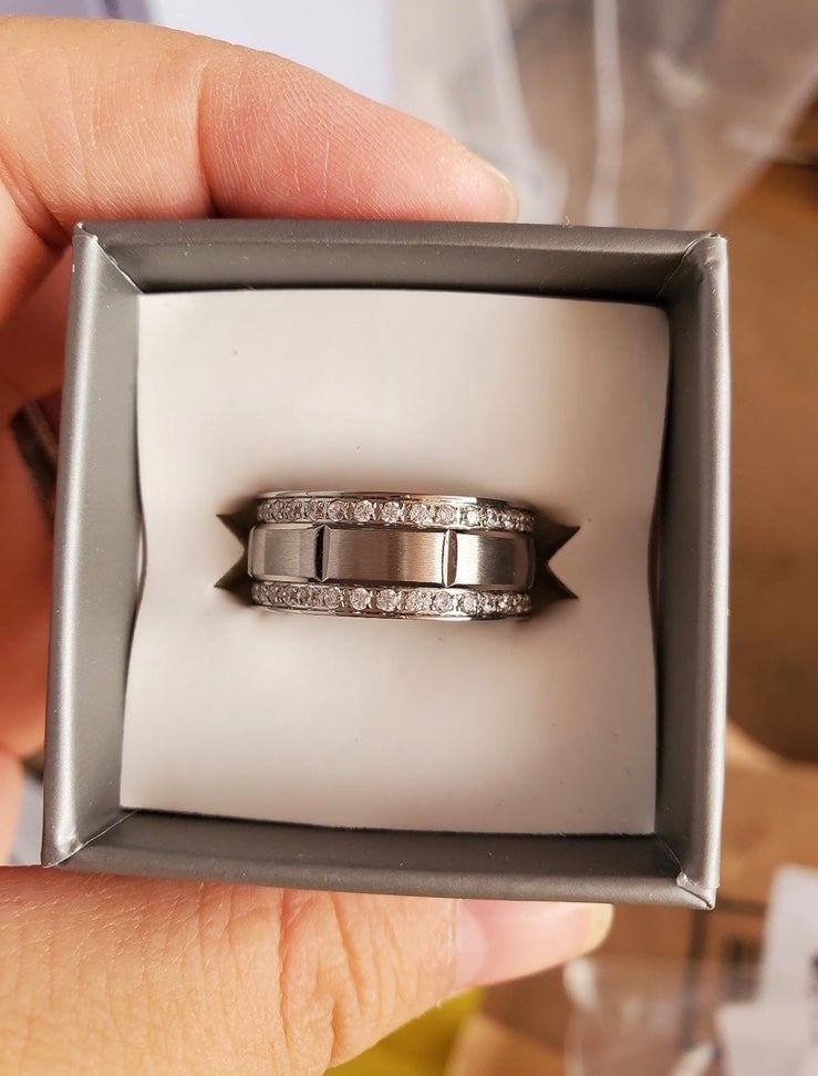 Solid Titanium Double Row Wedding Band Ring