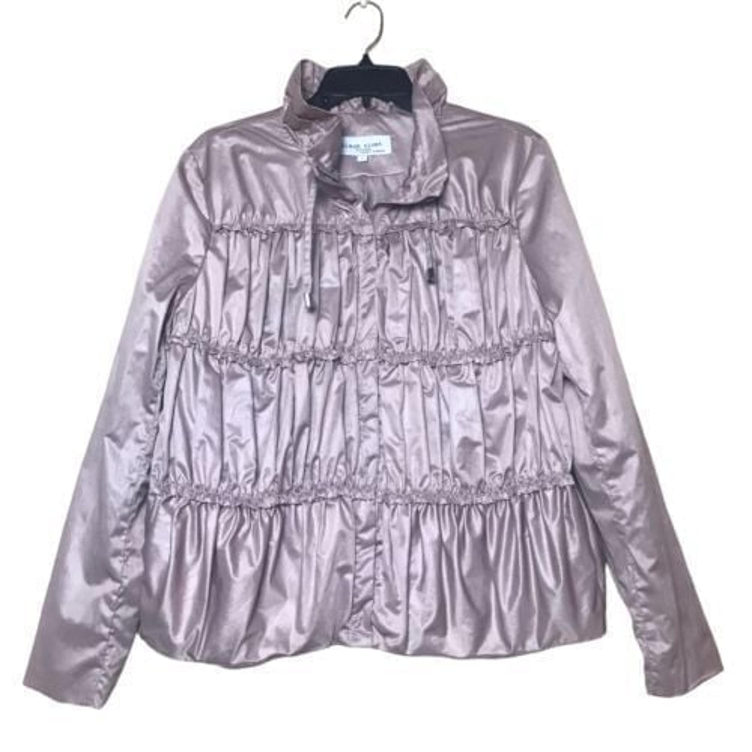 Black Rivet Jacket Womens Large Metallic Blush Pink Ruffled Pleated