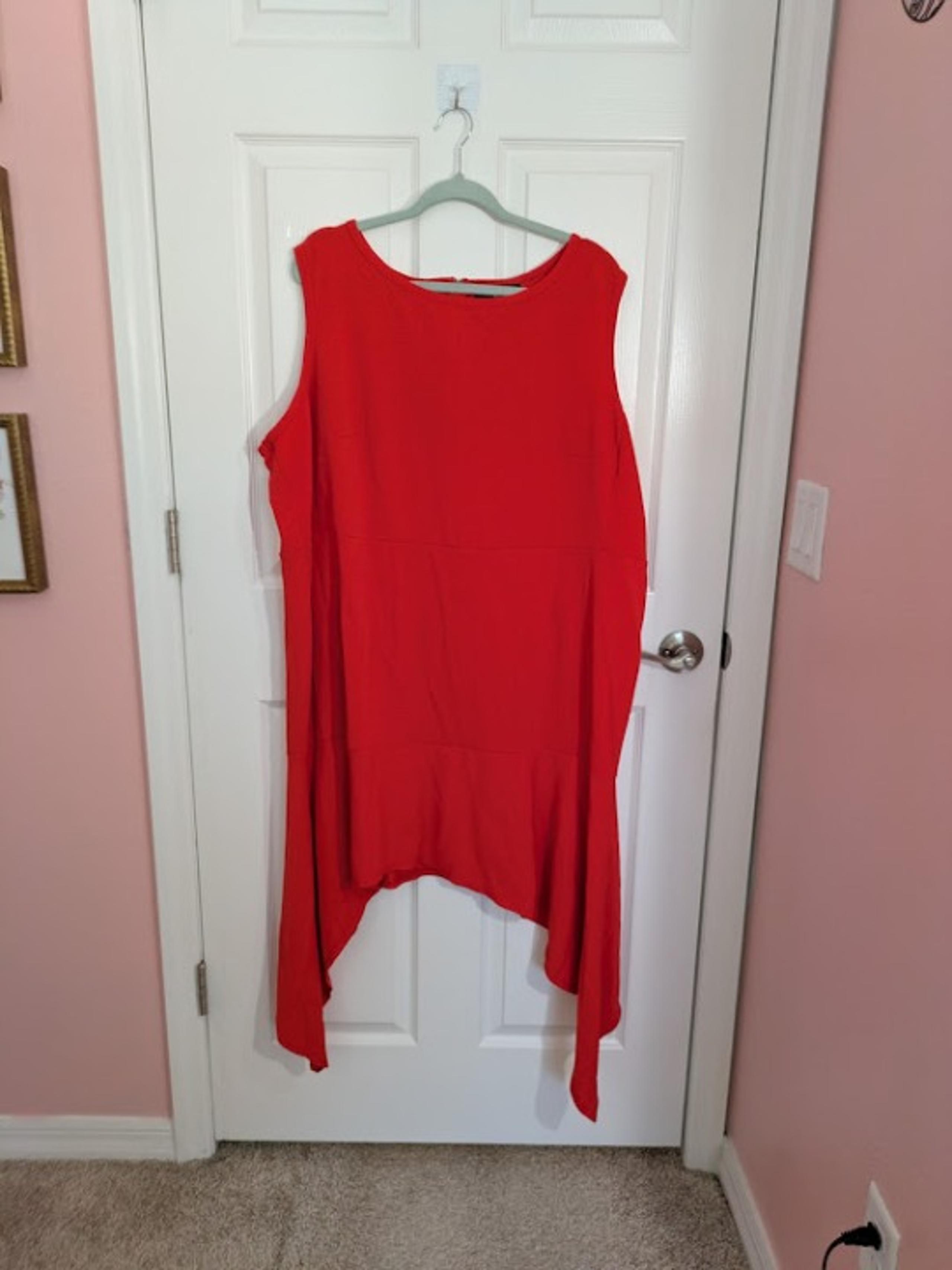 Ashley Stewart Women's Plus Size 30/32 Red Sleeveless Asymmetrical Hem Dress