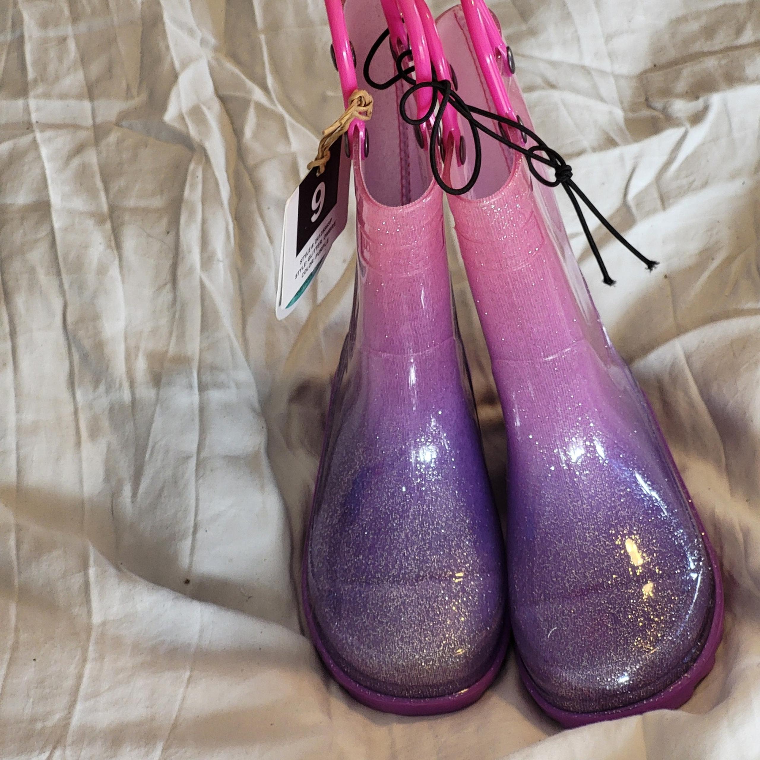 NWT Western Chief Rain waterproof Boots glitter ombre purple Girls size 9