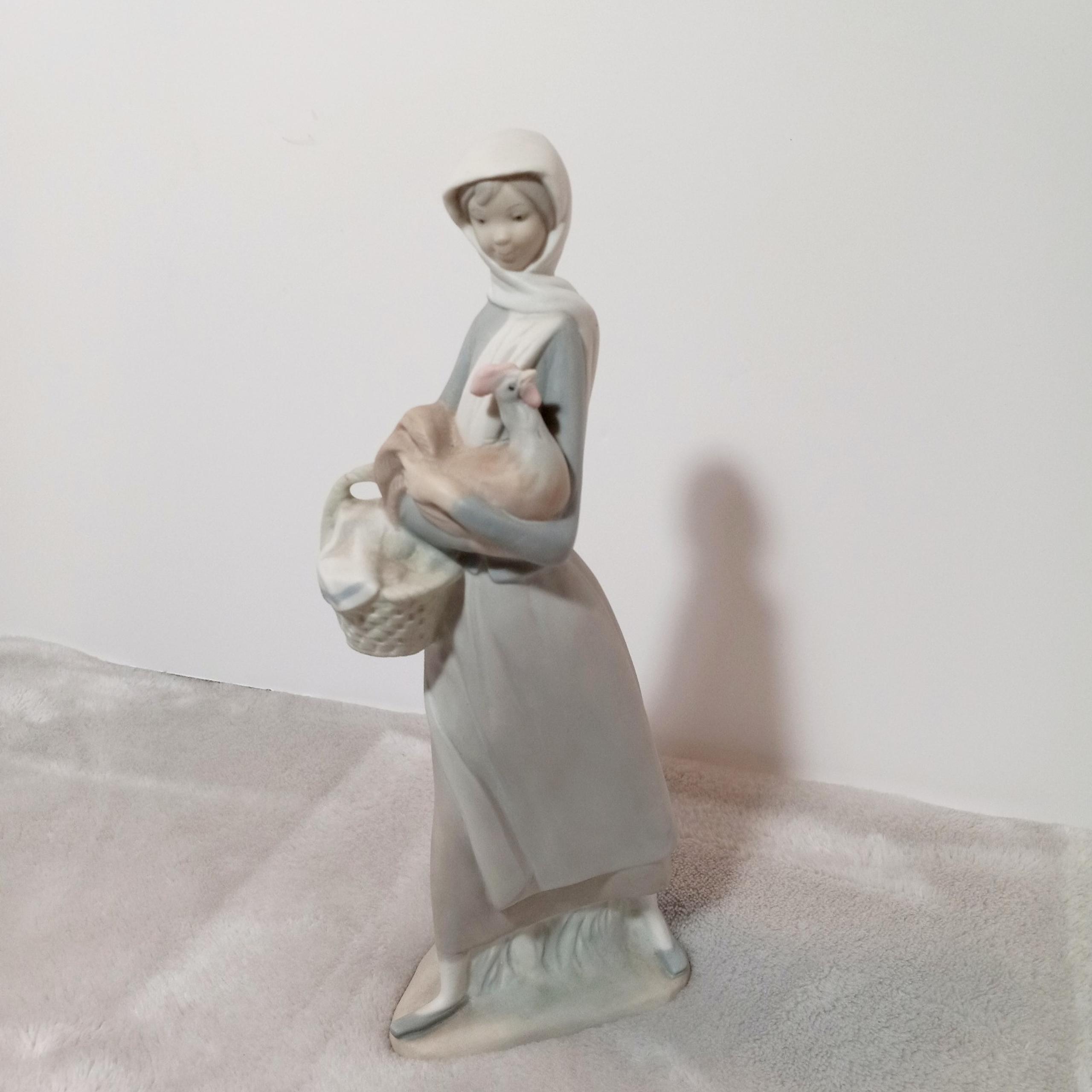 Lladro "Girl With Cockerel/Rooster" porcelain figurine