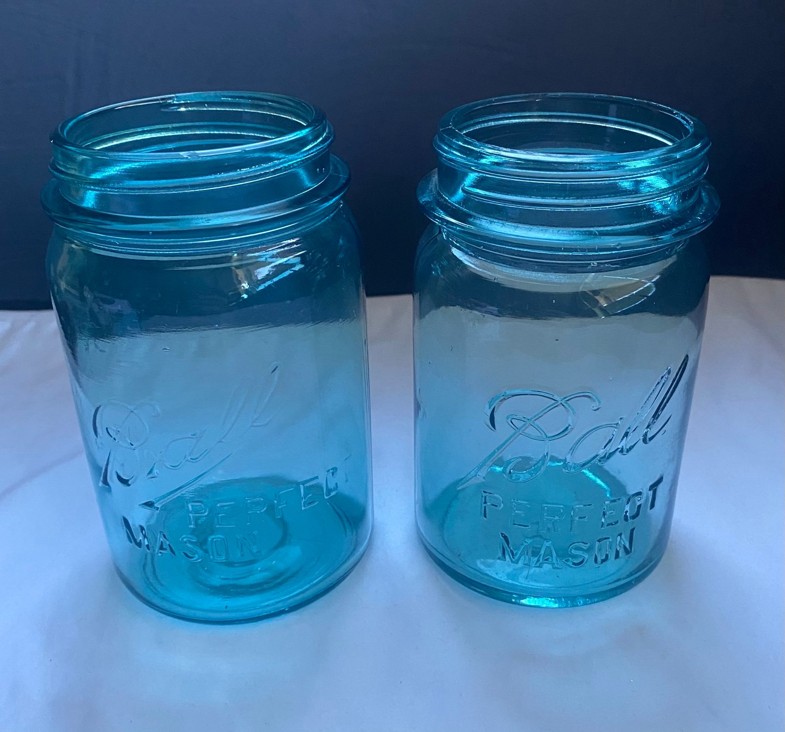 Lot of 2 antique Ball Perfect Mason pint canning jars- #2 and #9- diff variants