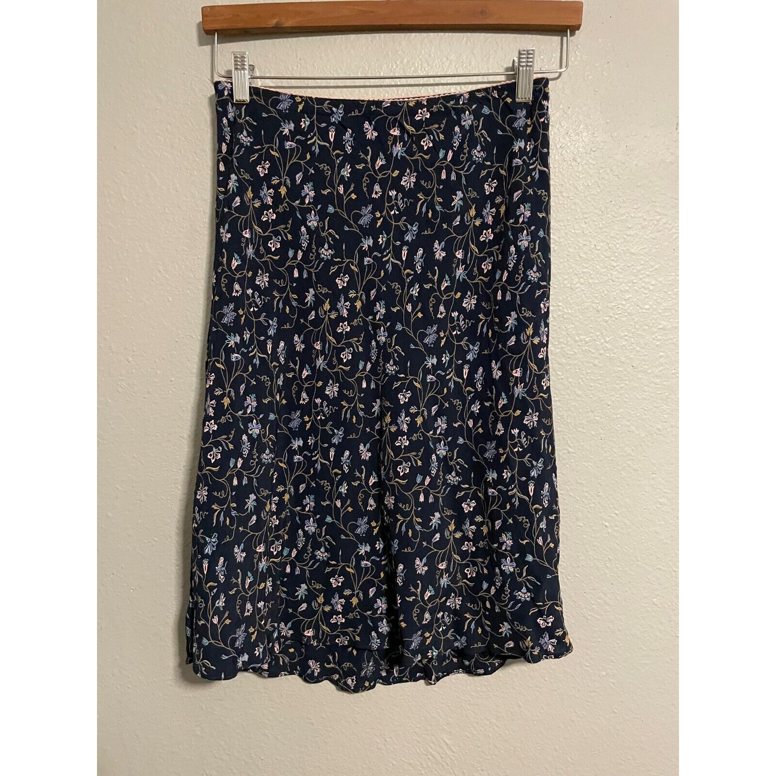 Vintage Gap Womens Skirt Size 6 Blue Floral Rayon Pull On Cottagecore Y2K 2000