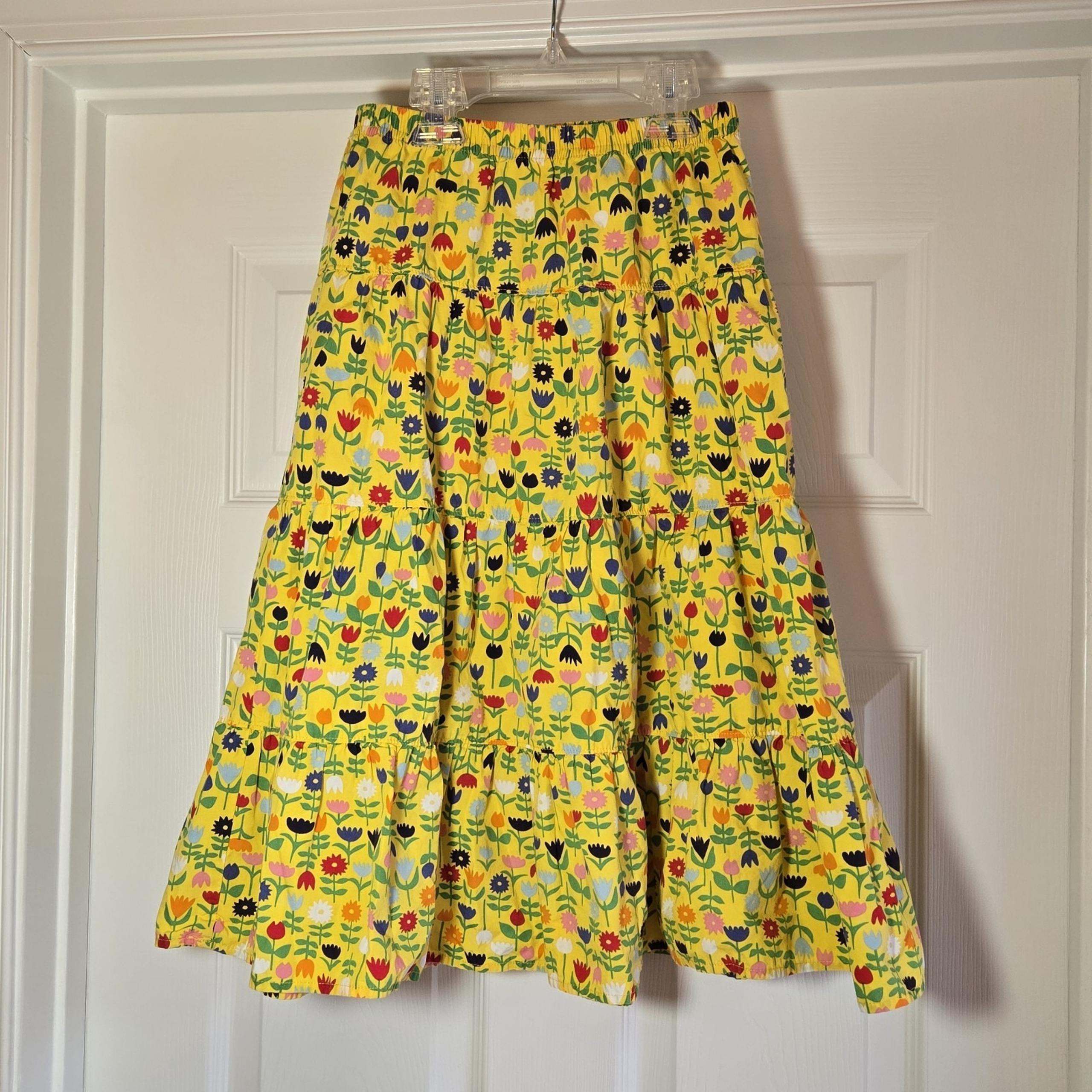 Hanna Andersson Maxi Twirl Skirt Size 140 Girl's 10 Yellow Floral Cotton Pull On