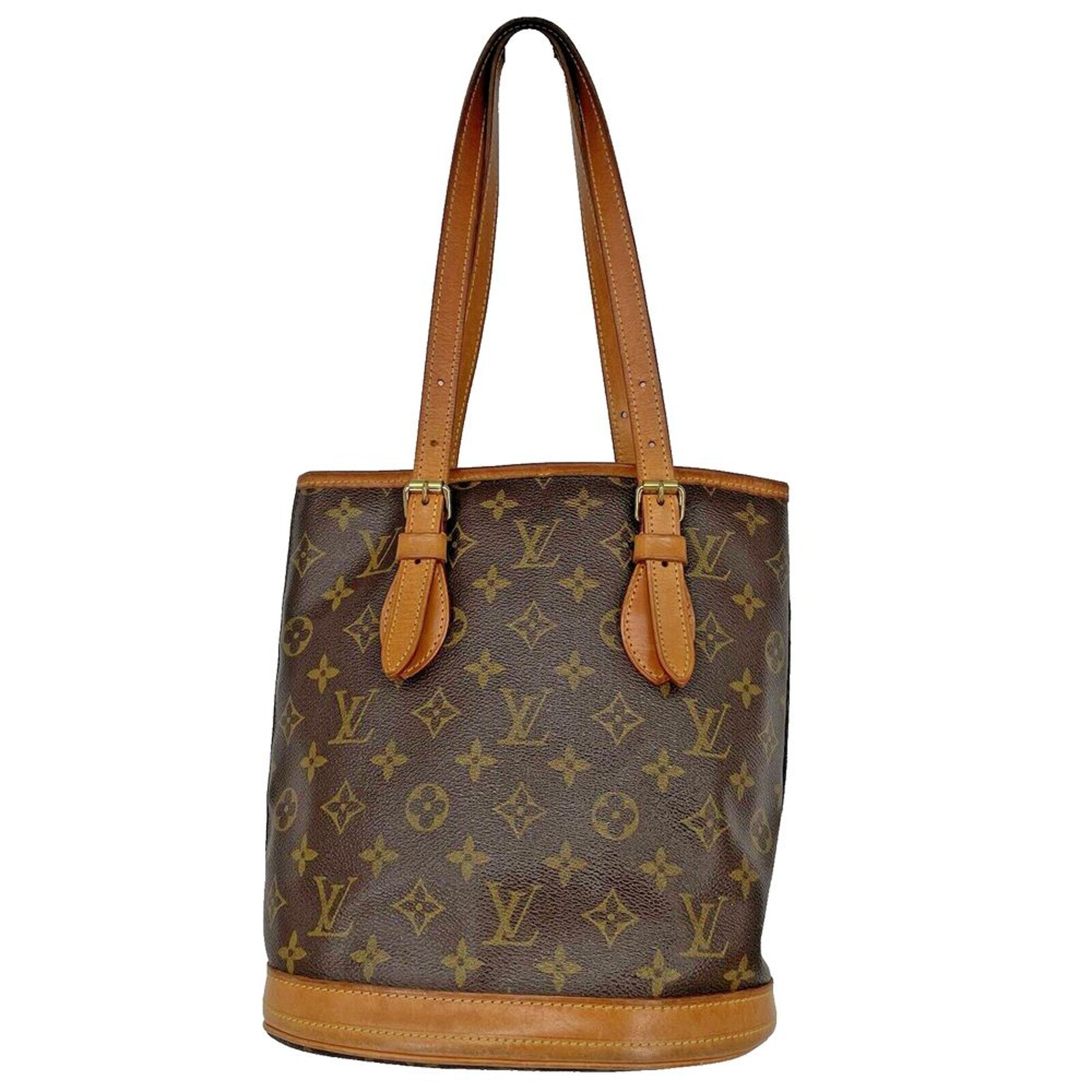 Louis Vuitton Monogram Petit Bucket Brown Purse Tote Handbag Designer Classic
