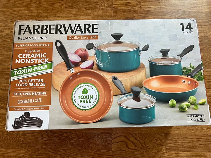 NEW Farberware Pro 14pc Copper Ceramic Nonstick Cookware Set w/Tools LAST ONE