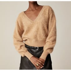 J.Crew Brushed cashmere cropped V-neck sweater dark beige preppy 90s sz S