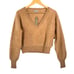 J.Crew Brushed cashmere cropped V-neck sweater dark beige preppy 90s sz S