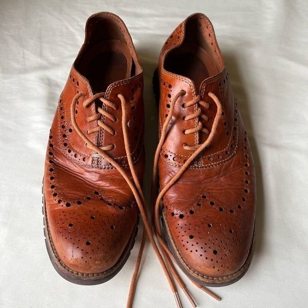 Cole Haan ZEROGRAND Leather Wingtip Brogue Oxfords in Cognac Men's 9
