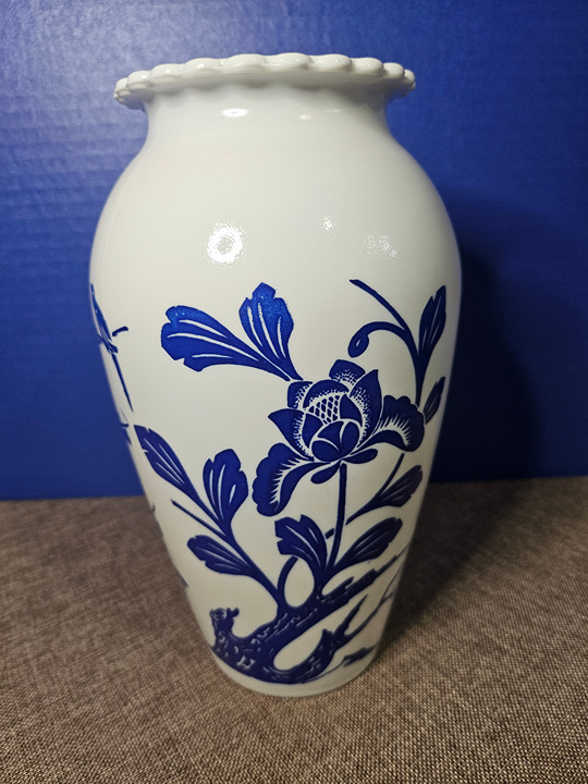 Vintage 1940s Bluebird on Cherry Blossom Branches Anchor Hocking Vitrock Vase