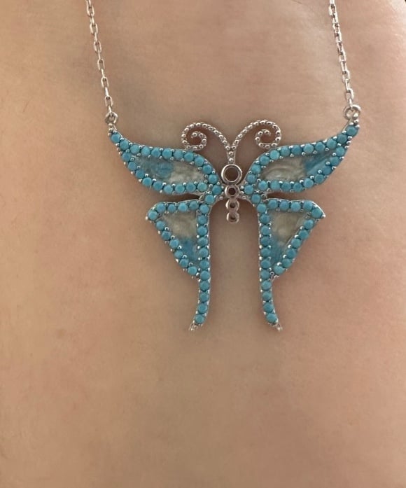 925 Silver butterfly turquoise necklace