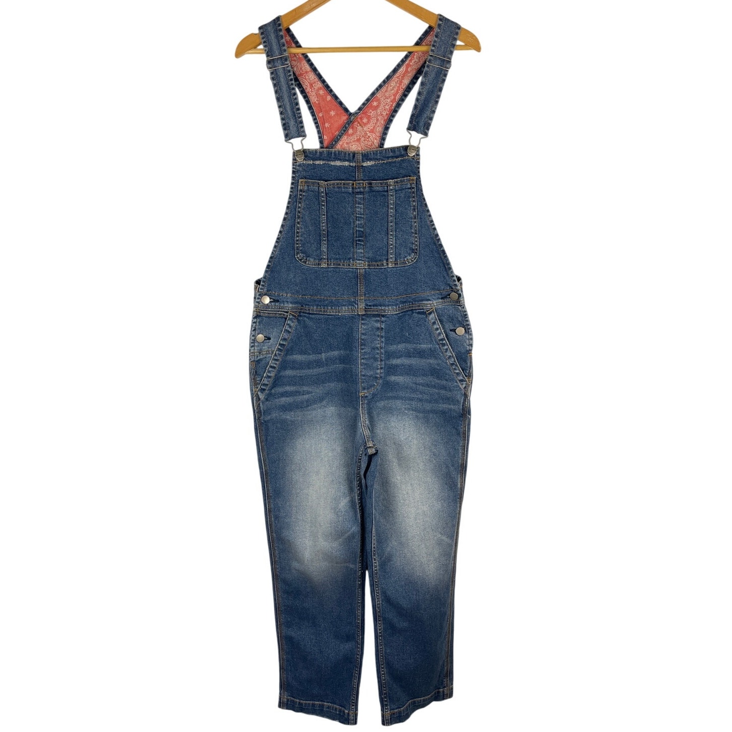 Driftwood Blue Denim Red Bandana Print Lining Overalls Ankle Length Womens Large