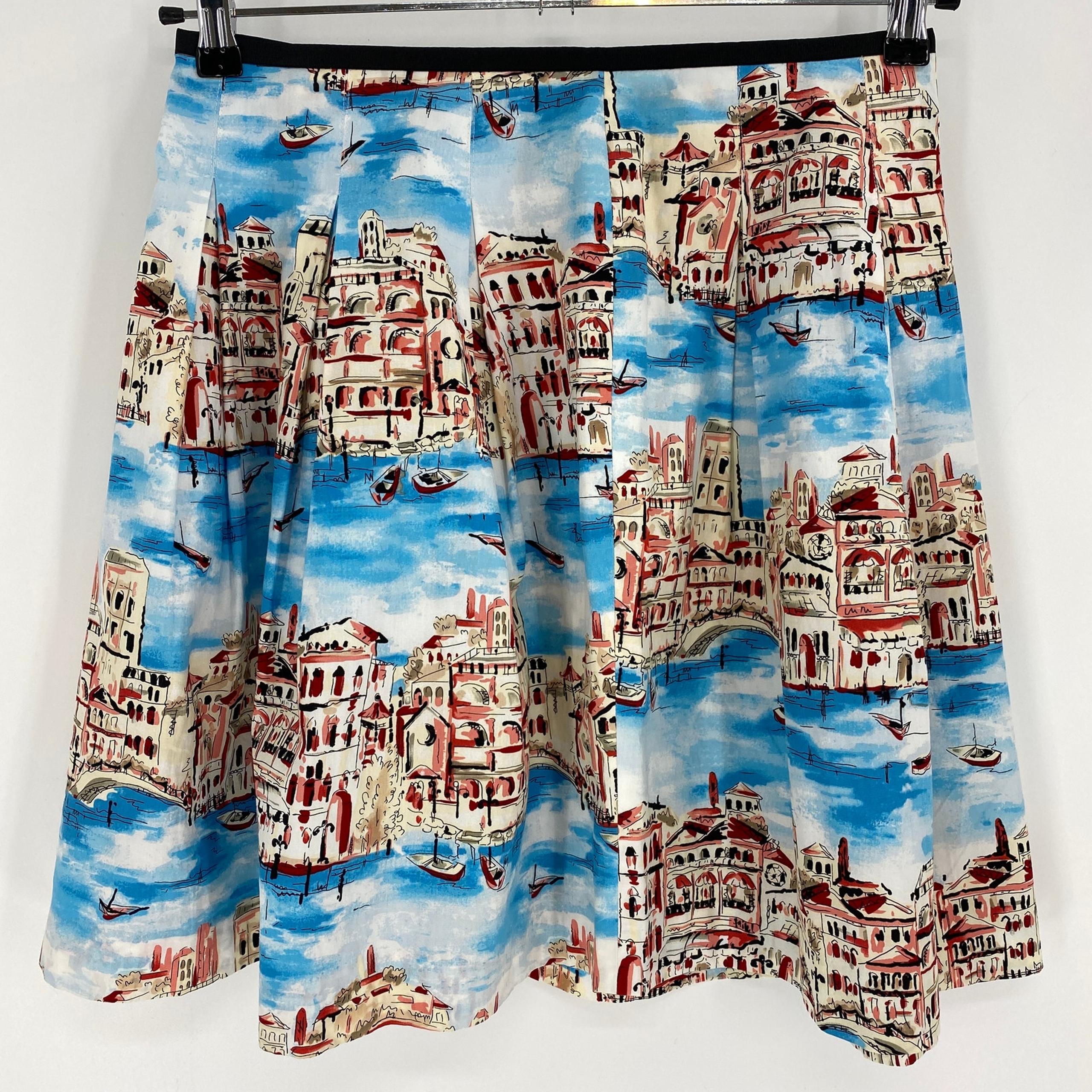 KENAR Women's Skirt Size 6 Cotton Seascape Pleated A-Line Short Length