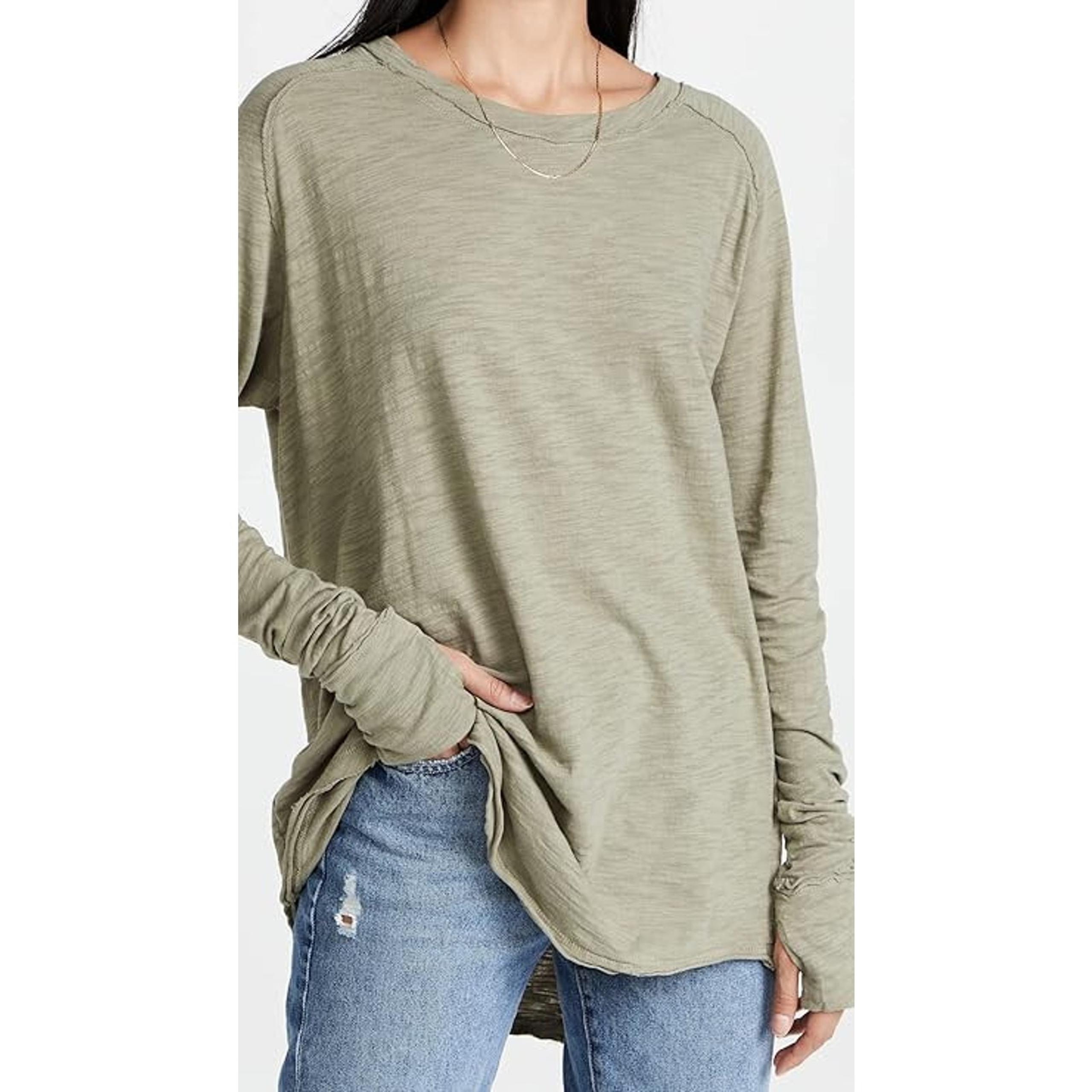 NWT Free People Arden Tee Washed Army Green Long Sleeve Shirt We The Free Top M