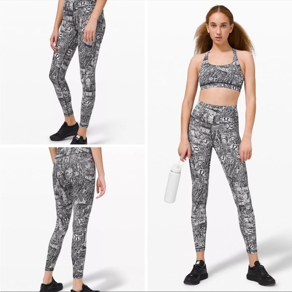 Lululemon Wunder Train HR Tight 25 Tear it Up Alpine Logo Black & White