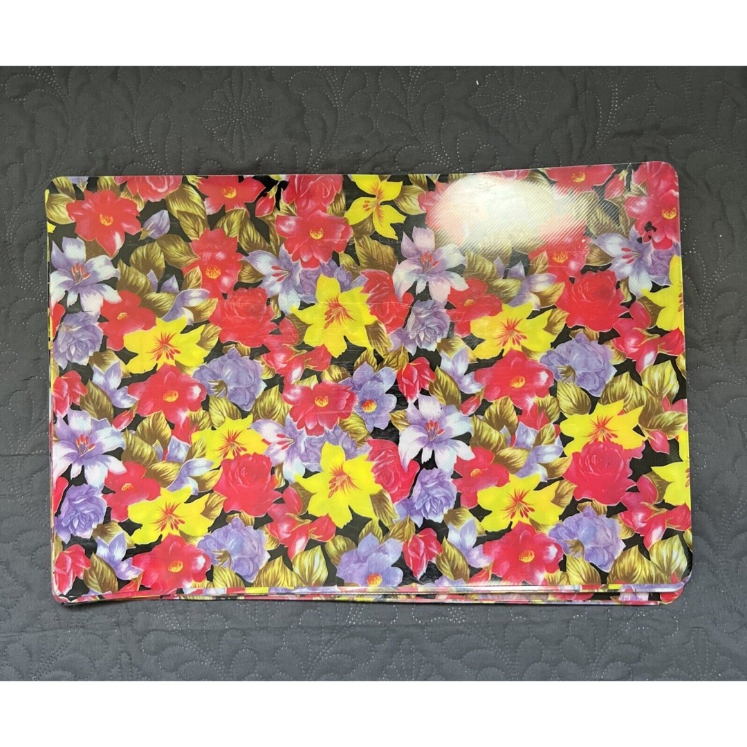 VTG Plastic Placemats Red Yellow Floral Vinyl 16pcs Set Andy Warhol Inspired EUC