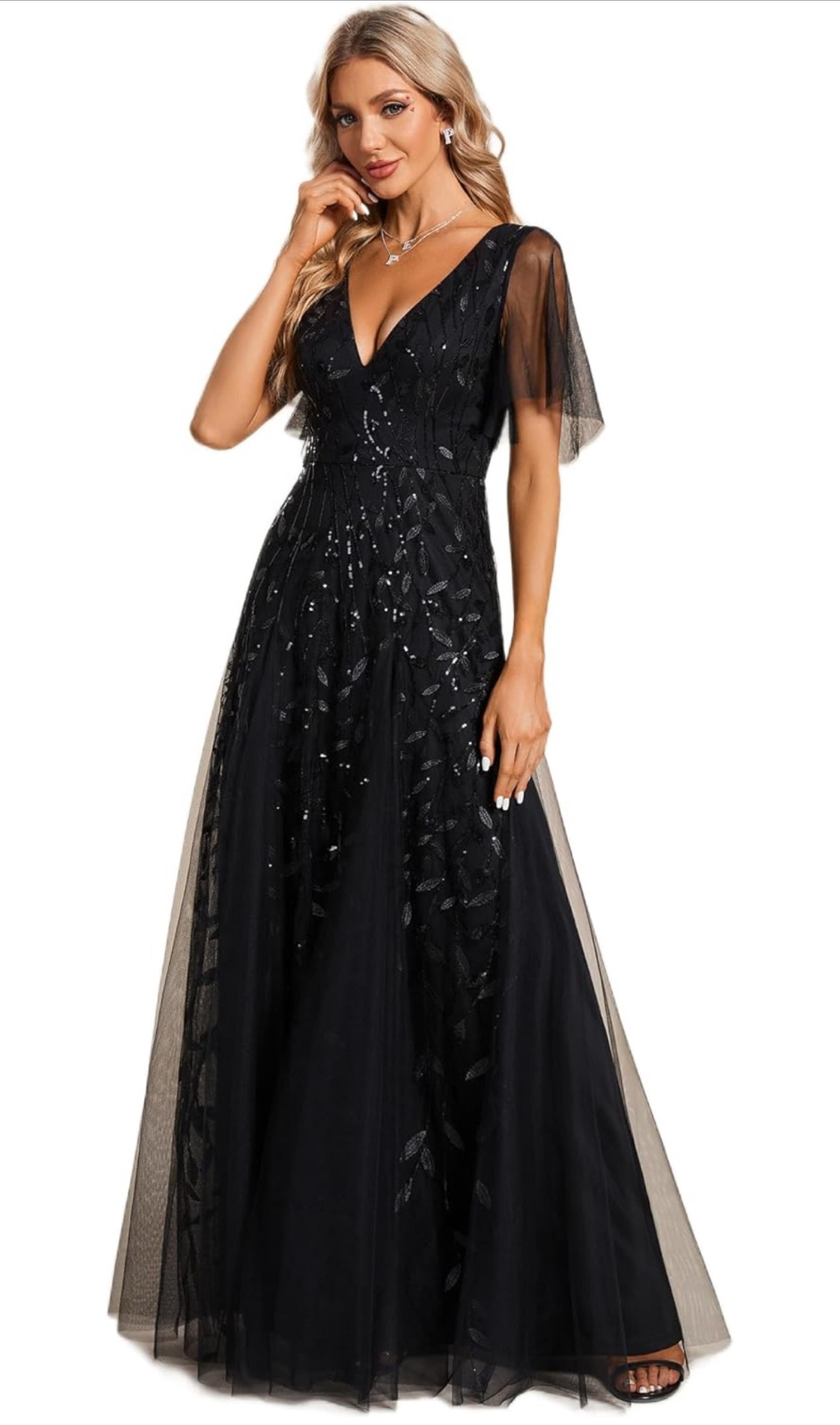 Ever-Pretty Women's Sequin Sparkly V-Neck Short Sleeve Maxi Evening Dress 00734