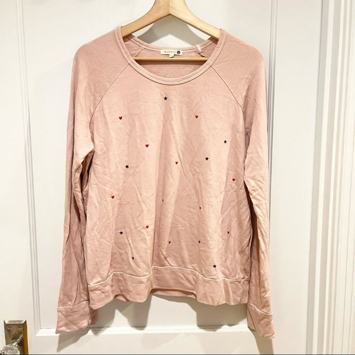 Sundry Pink Heart & Star Pullover Sweatshirt S