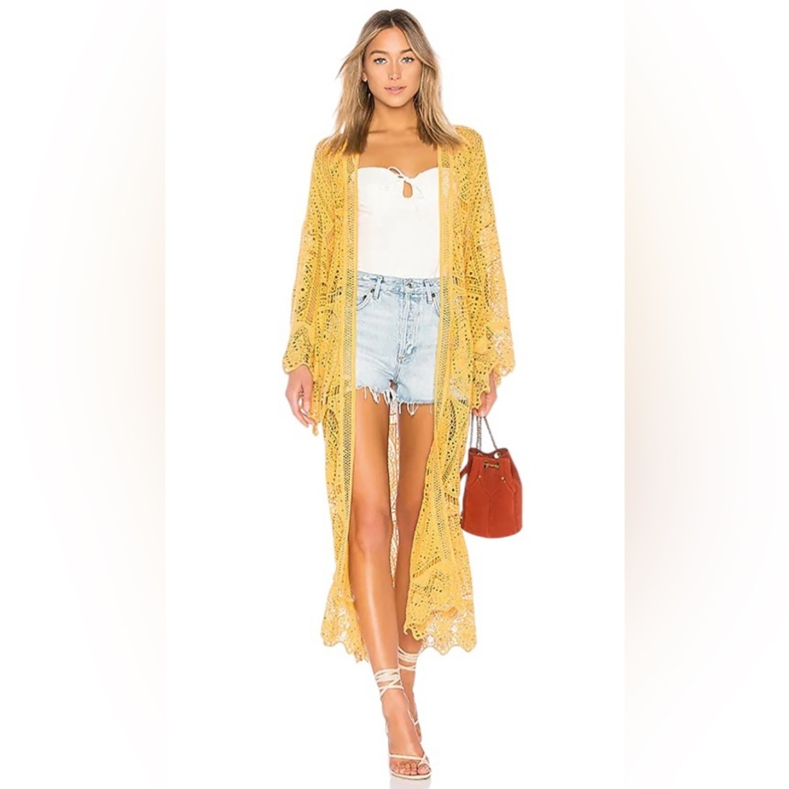 Jen's Pirate Booty Botticelli Mantra Boho Kimono in Oro/Gold Lace One Size