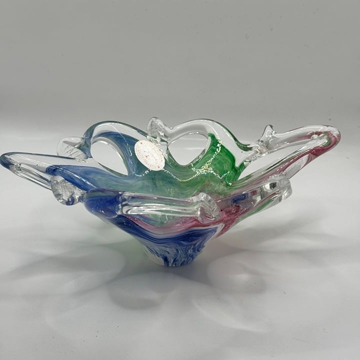 Murano Style Multicolor Art Glass Bowl - Hand-Blown Centerpiece