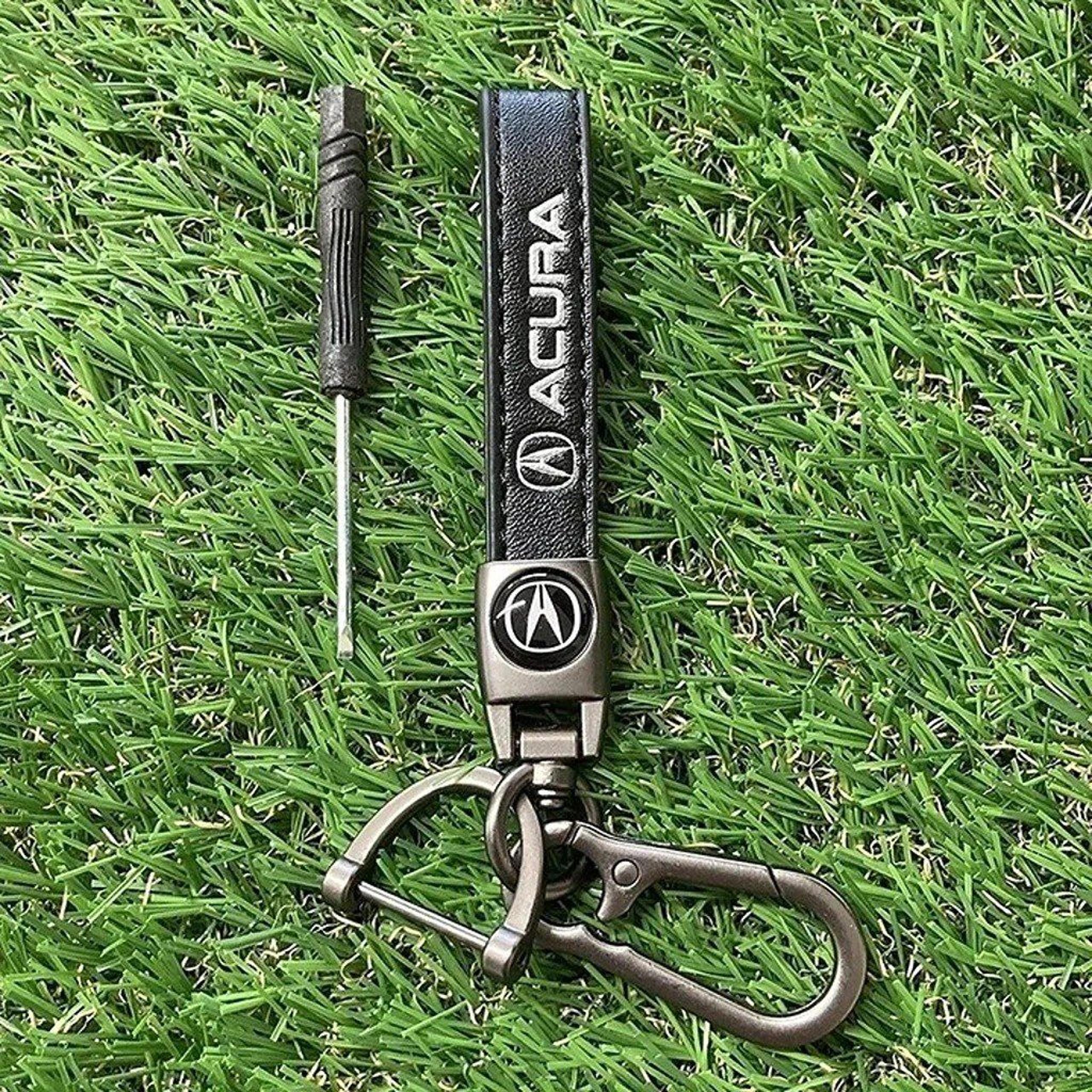 Genuine Leather Keychain Ring Holder For Acura
