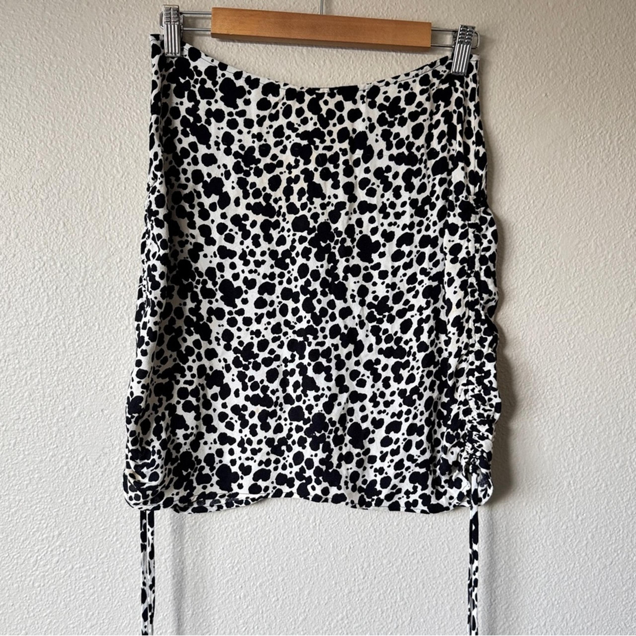 Reformation Black White Cow Print Shara Skirt Womens 6 Mini Ruched Baddie Party