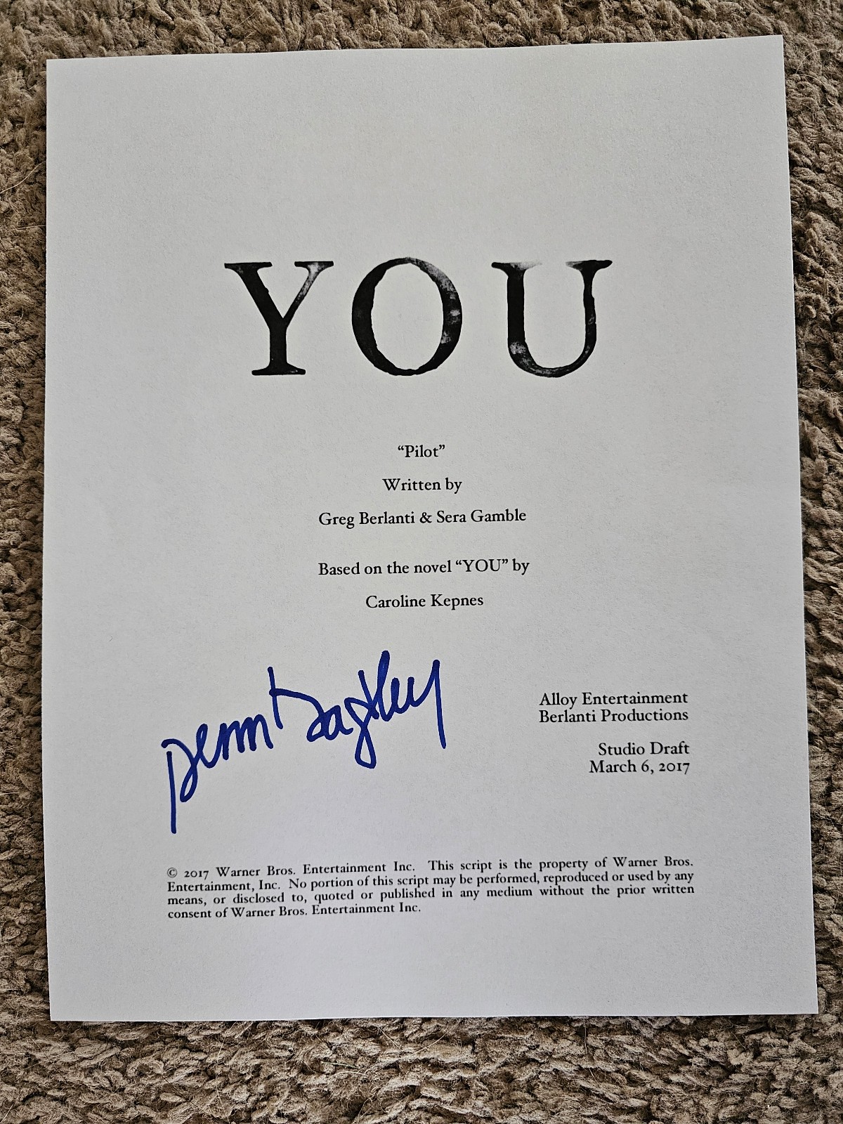 Penn Badgley SIGNED YOU Full Pilot Script