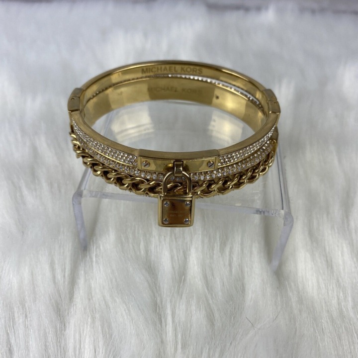 Michael Kors Gold Bracelets Set of 2 Inlaid Pave Padlock Chain