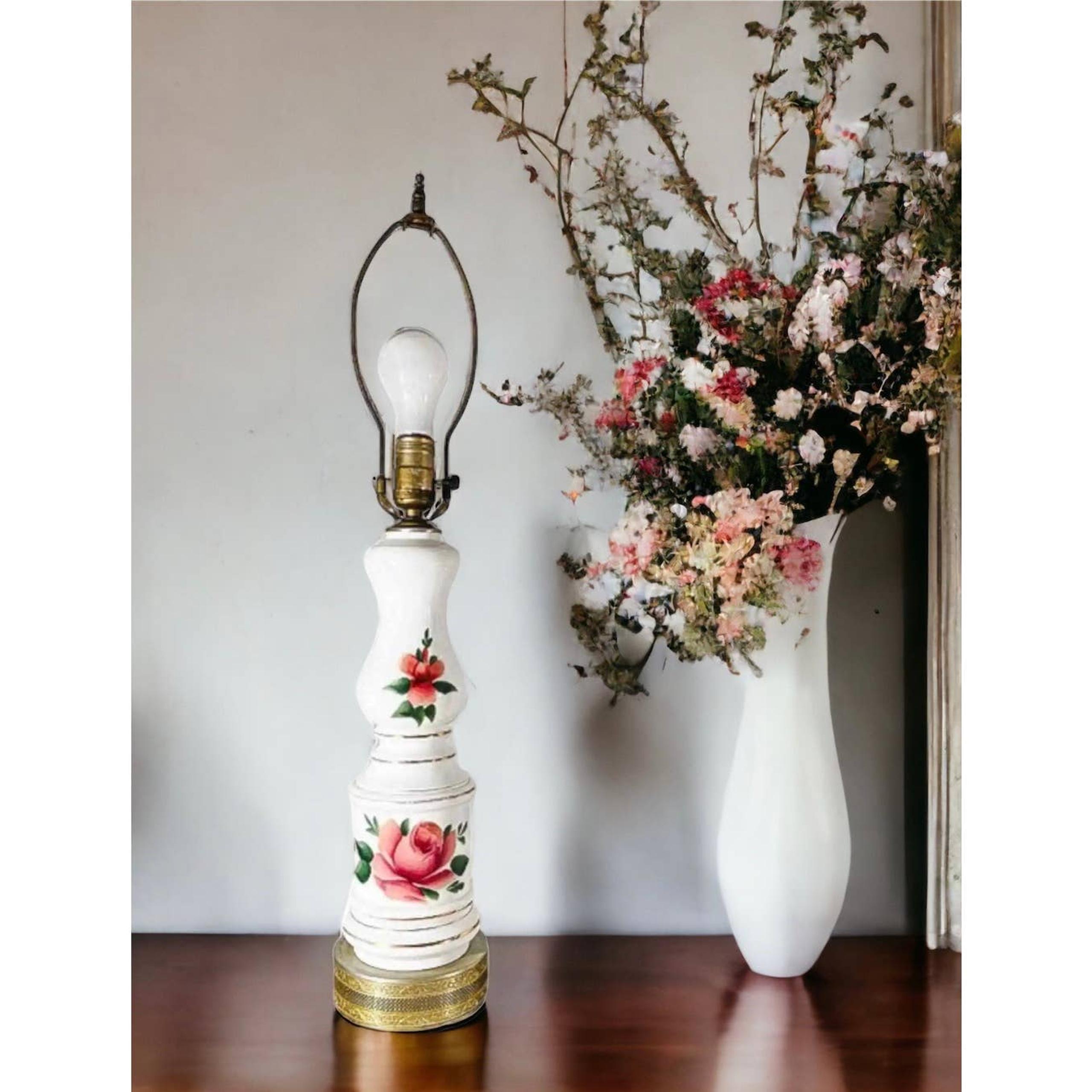 Vintage Three Way Porcelain Boudoir Lamp with Classic Flower Design