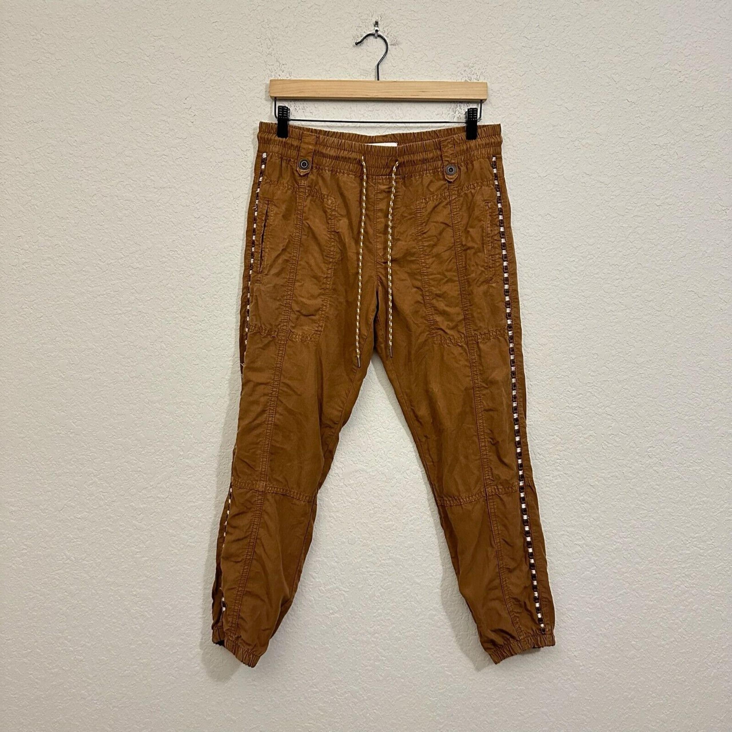 ANTHROPOLOGIE Byron Seamed Utility Jogger Pants Embroidered in Ochre Brown