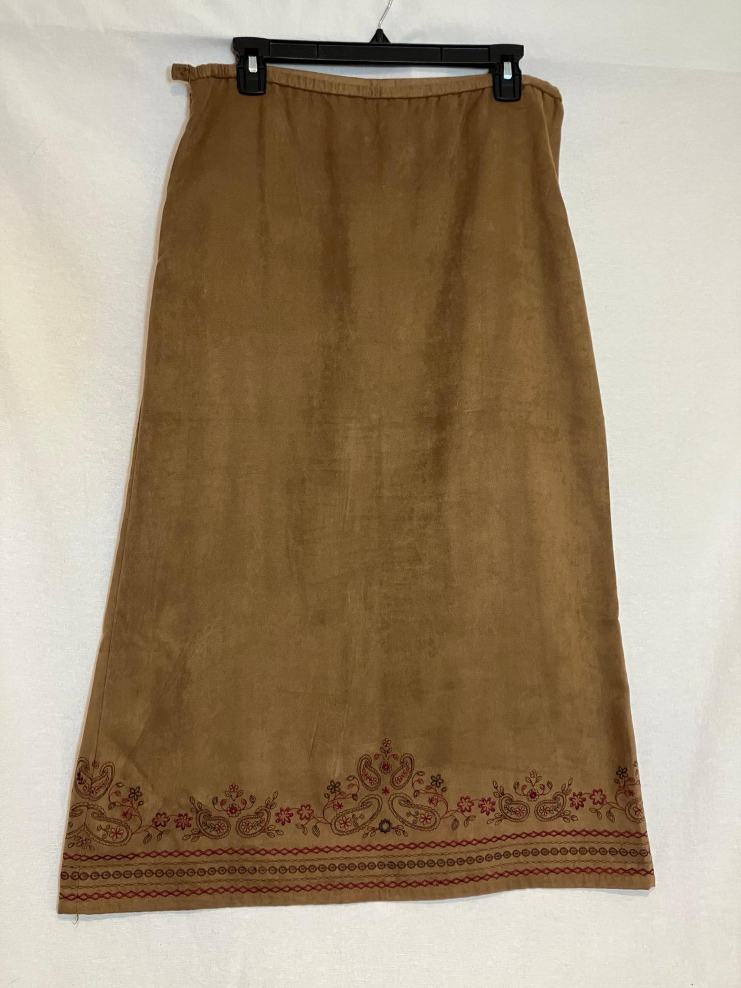 VTG petite sophisticate Maxi Skirt Faux Suede Lined Paisley Embroidered Size 10