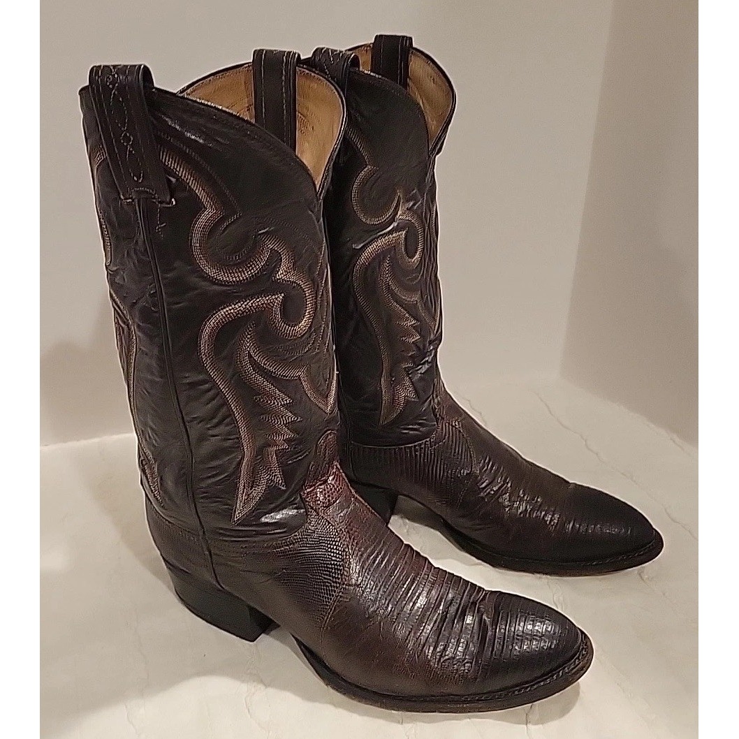 Tony Lama Teju Lizard Leather Western Cowboy Boots 8536 Brown Men's US Size 9E
