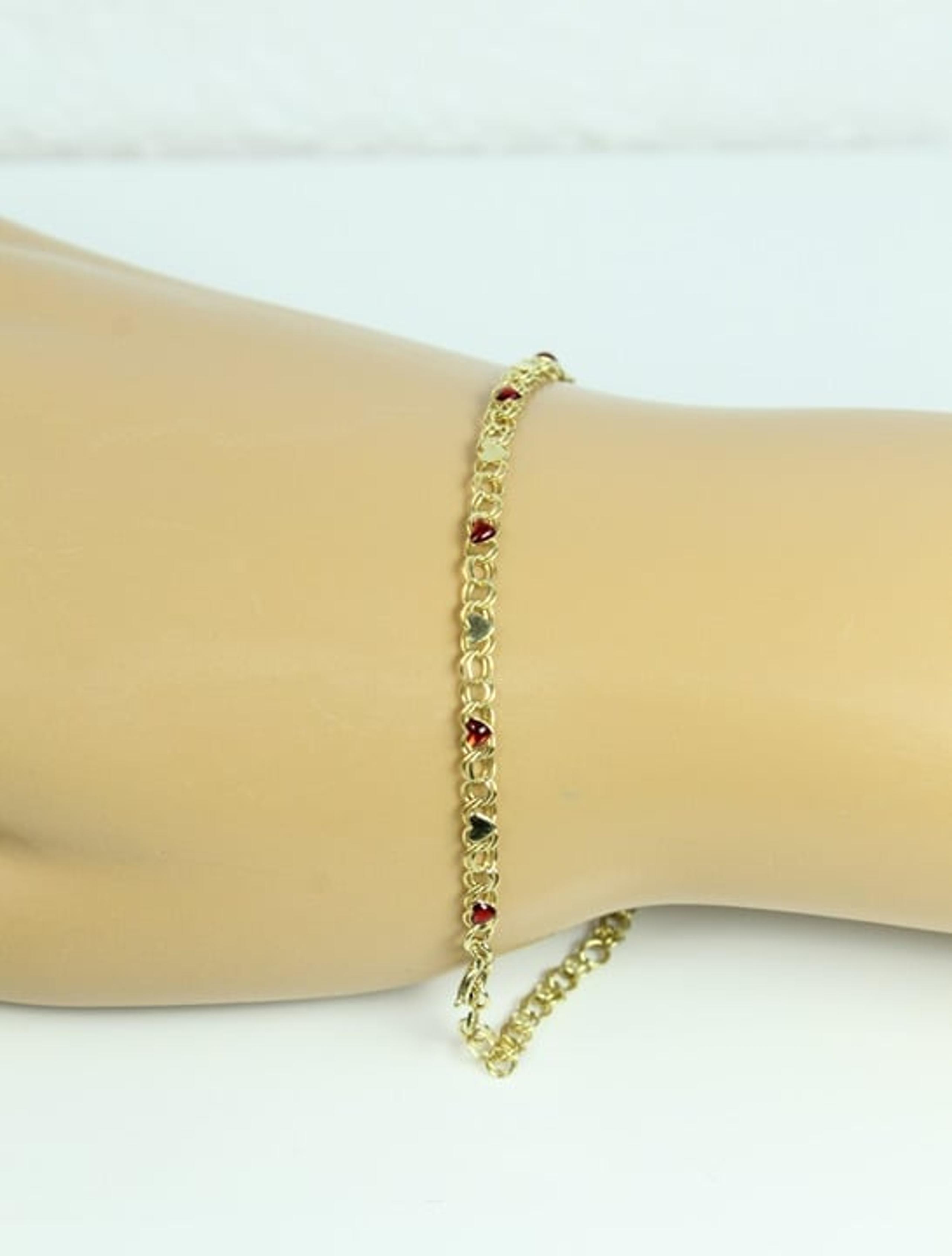 10K (OR) Yellow Gold Hearts & Red Ruby Hearts Chain Tennis Bracelet