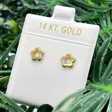 Stud Earrings Daisies CZ 7x7mm 14K Yellow Gold Womens Gifts Aretes Oro Mujeres