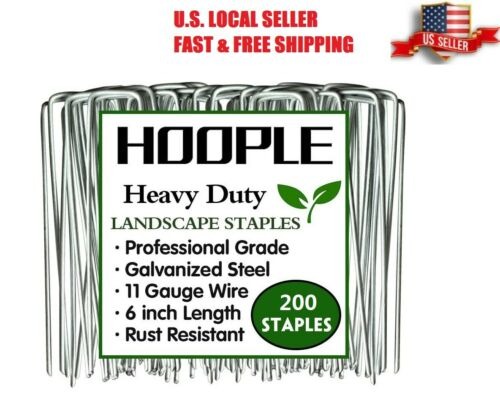 200 PC 6'' 11 Gauge Garden Landscape Staples Galvanized SOD Plant Lawn Stakes Fo
