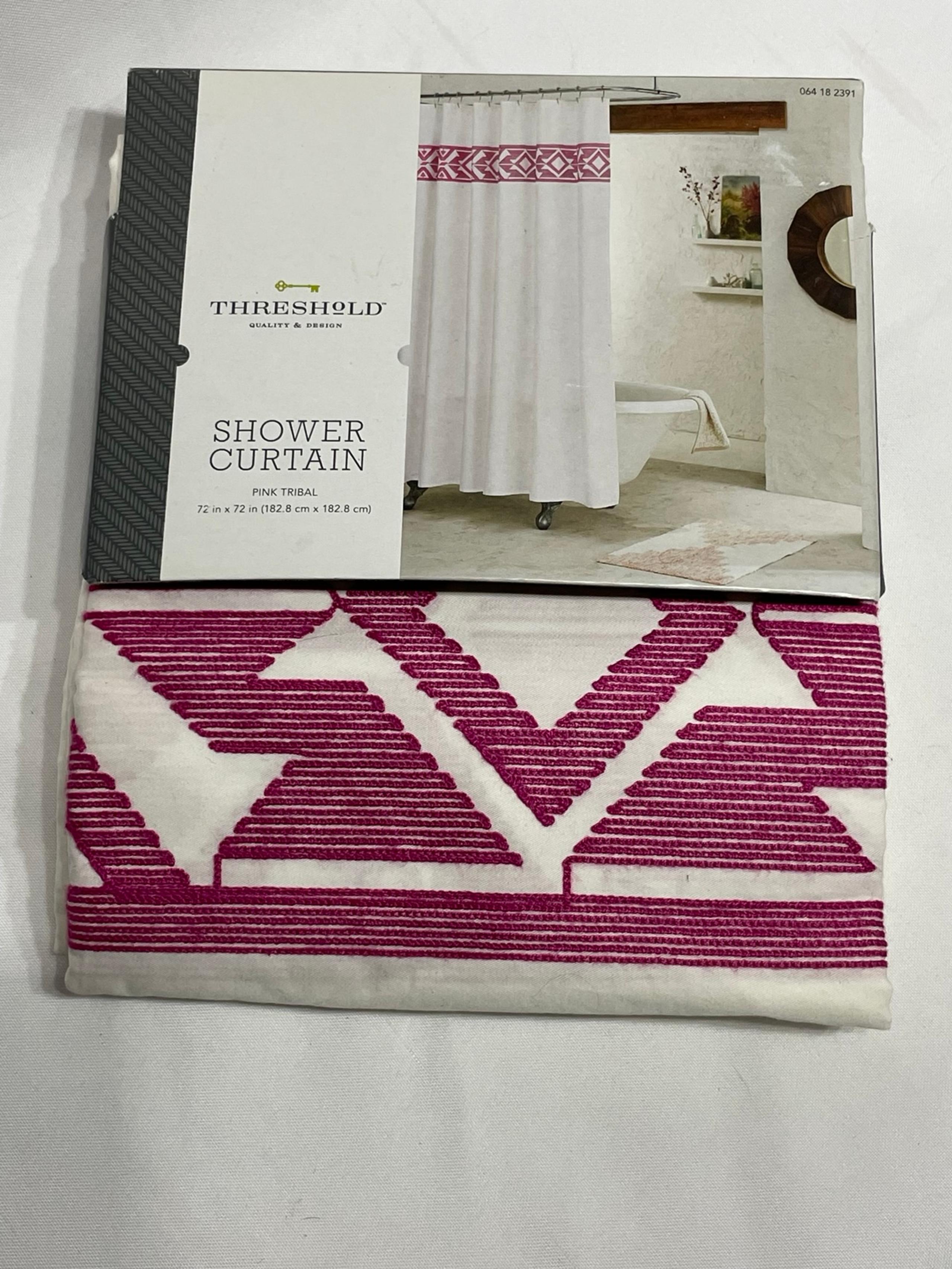 NEW Threshold Pink Tribal Fabric Shower Curtain Embroidered 72”x72”
