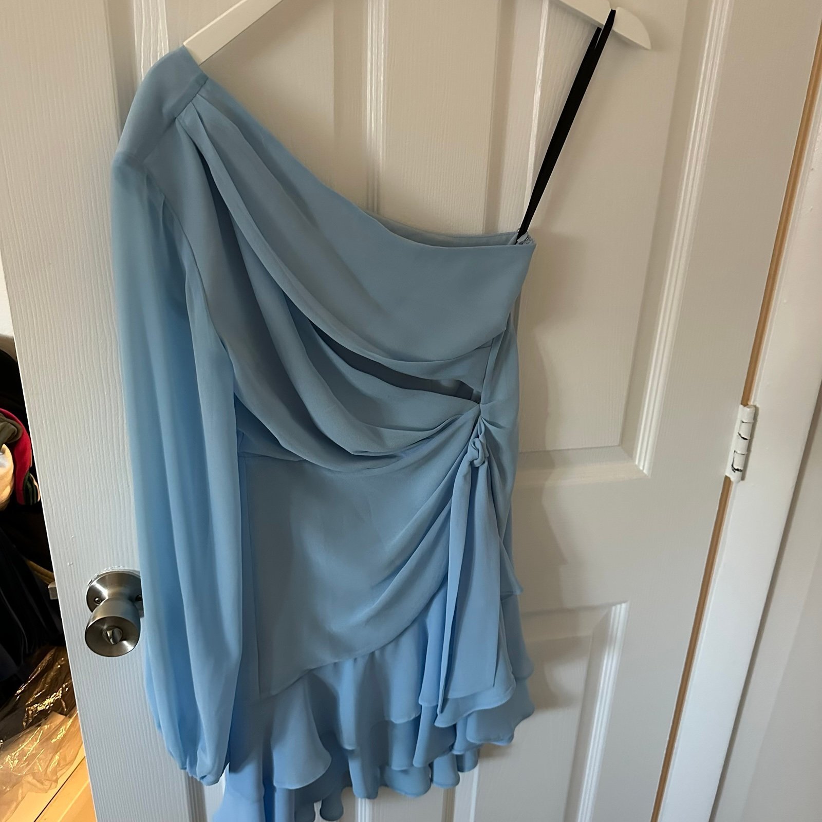 One Sleeve Cut Out Light Blue Dress