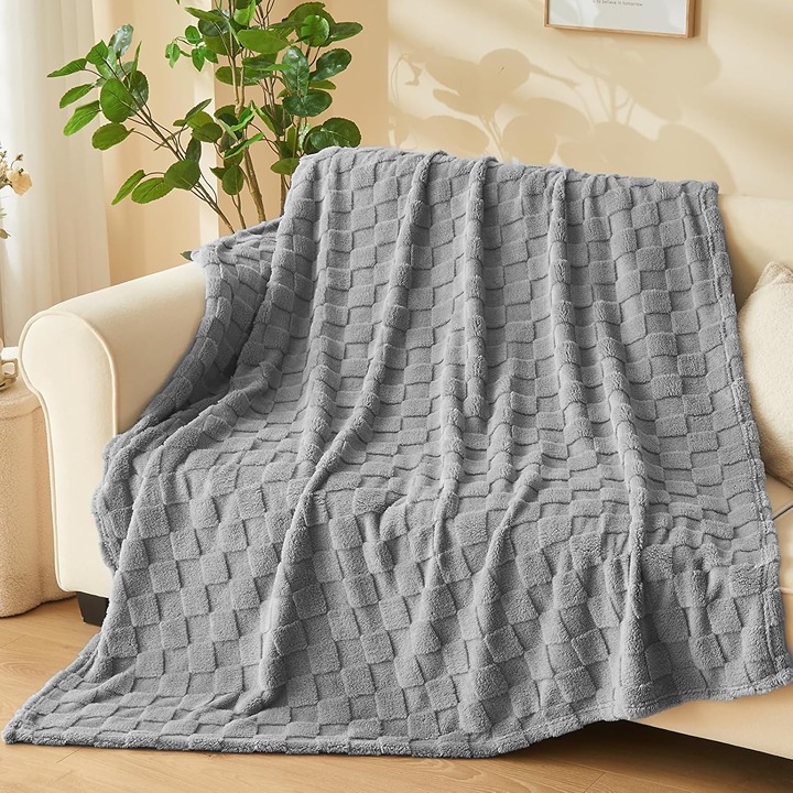 Lightweight Bed Blanket All Season Use (Grey Checkered, Throw(50 x70 ))