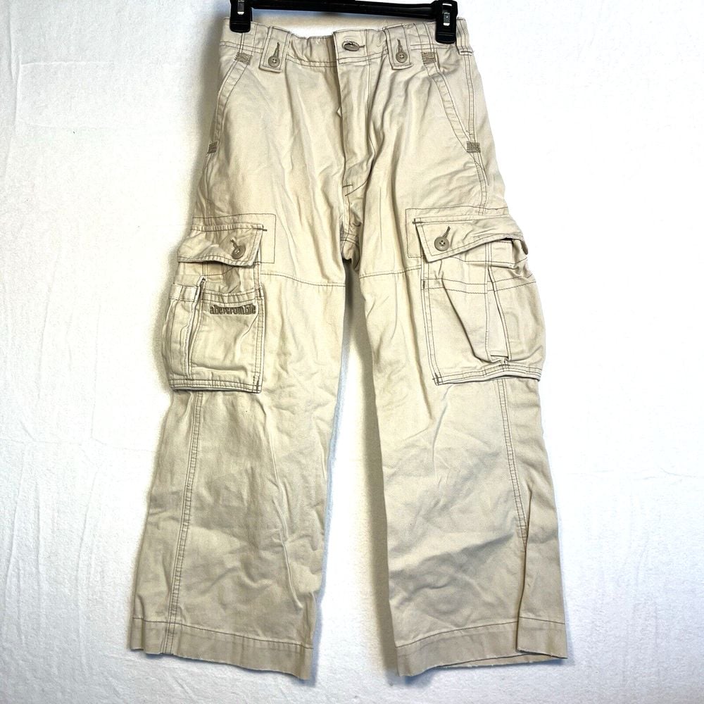 VTG Abercrombie Pants Kids Size 10 Beige A-92 Paratrooper Cargo Military Y2K