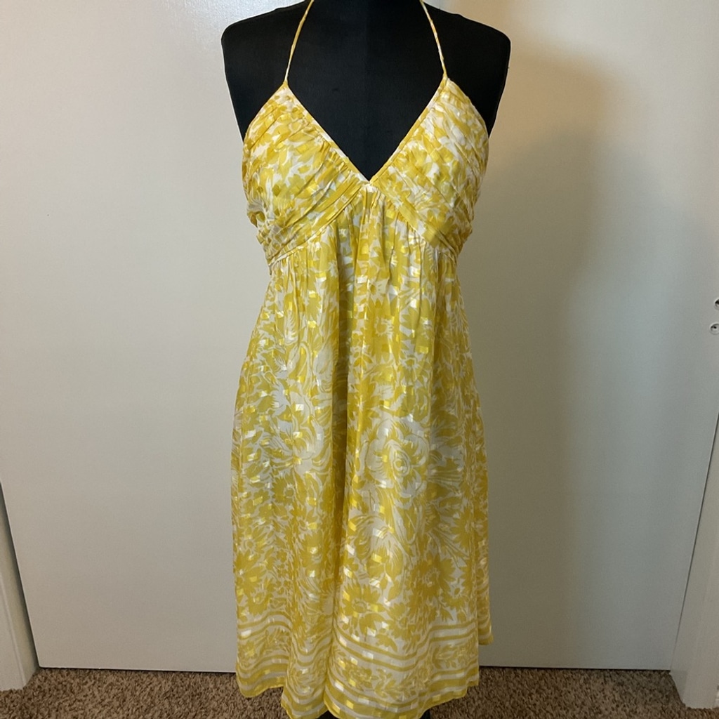 14. Shoshanna Yellow and White Floral Silk Midi Dress Size 12