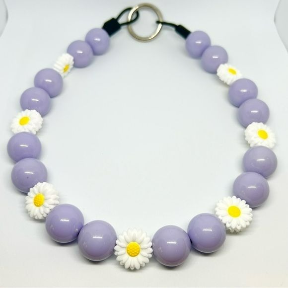 Lavender Purple & Daisy Beaded Dog Collar Necklace Size Medium/ Large
